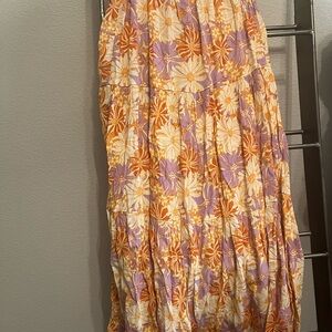 L*Space Orange and Yellow Tiered Maxi Skirt
